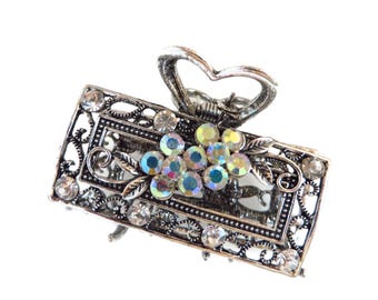 Vintage Clear and Aurora Borealis Rhinestone Hair Clip  display picture 3