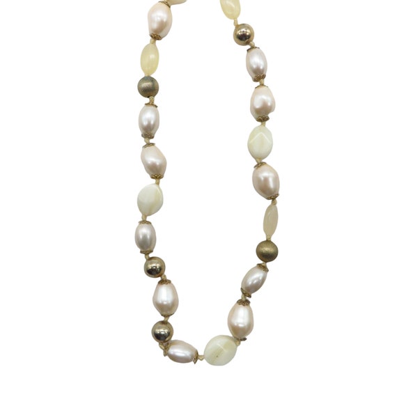 Monet Beaded Necklace, Lucite and Metal Cream Bea… - image 3