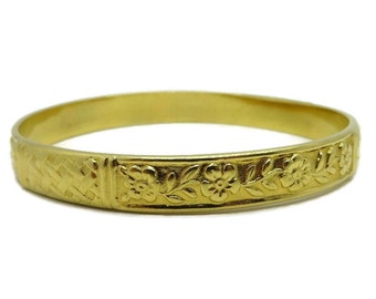 Vintage Etched Bangle, Flower and Basket Weave Design Bracelet