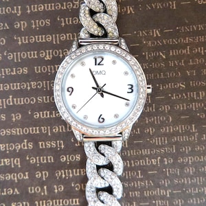 Vintage Diamonique Ladies Wristwatch With Crystal Accents Stainless Steel Japan Movement Sparkly Bracelet Watch