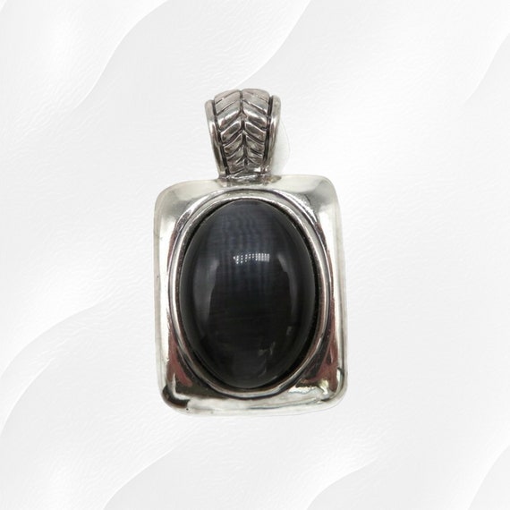 Vintage Pendant Necklace Black Glass Pendant Silv… - image 3