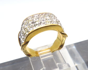 Vintage Elizabeth Taylor "Brilliance" Ring, 22K Gold Overlay Pave Rhinestones, Size 6.5