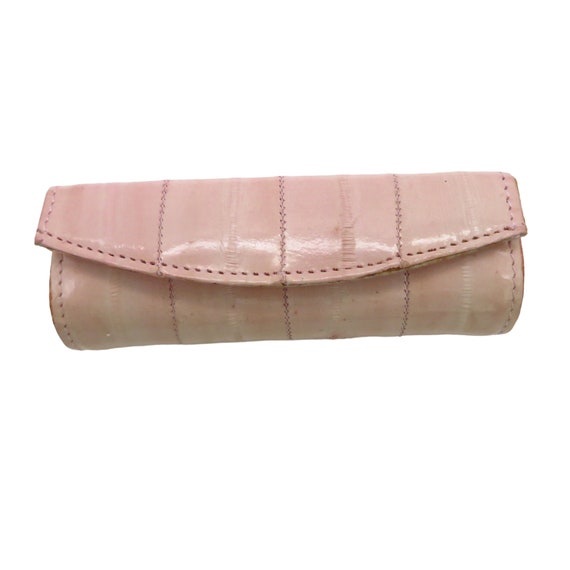 Vintage Lipstick Case Pink Leather Mirrored Lipsti