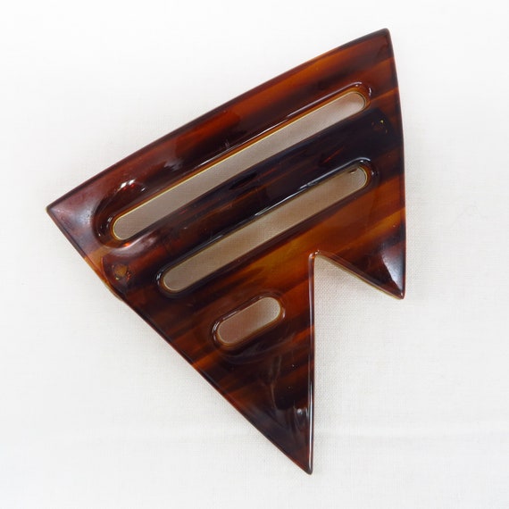 Large Tortoise Shell Plastic Barrette Made in Fra… - image 3