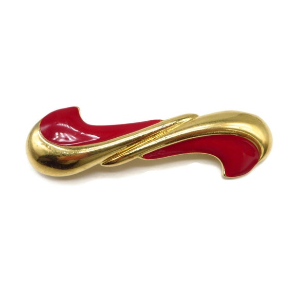 Vintage Monet Red and Gold Bar Brooch - image 6