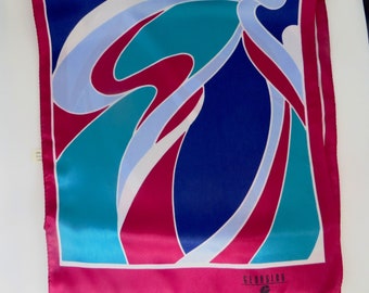 Georgiou Italian Scarf Pink Blue White Abstract Design Polyester Scarf Vintage Gift