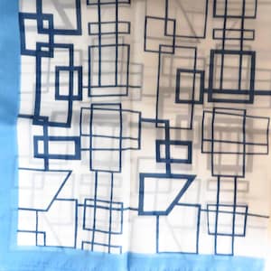 Vintage Blue and White Silk Scarf Geometric Pattern Scarf Accessories for Women