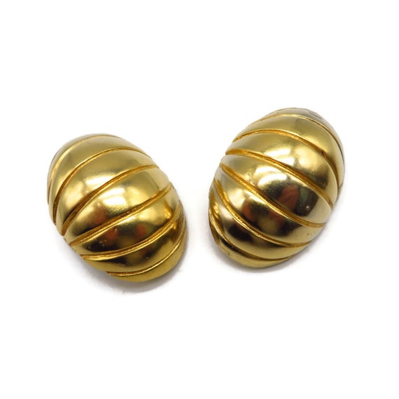 Ciner Gold Tone Earrings, Vintage Domed Clip-ons - image 3