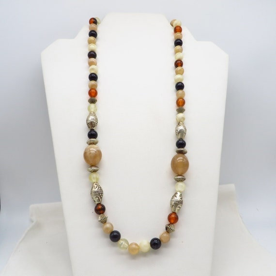 Vintage Multi-Color Beaded Necklace, Silver, Blac… - image 7