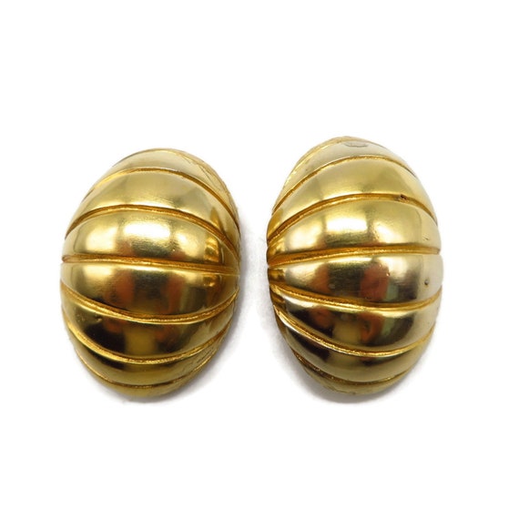 Ciner Gold Tone Earrings, Vintage Domed Clip-ons - image 1
