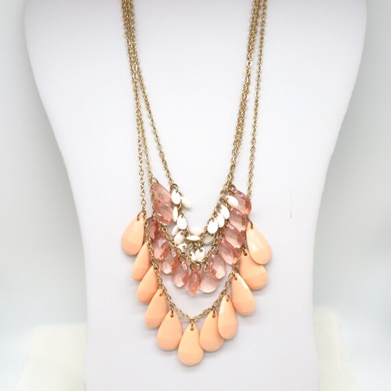 Vintage Pink Bead Necklace Multi-Strand Chain Nec… - image 3