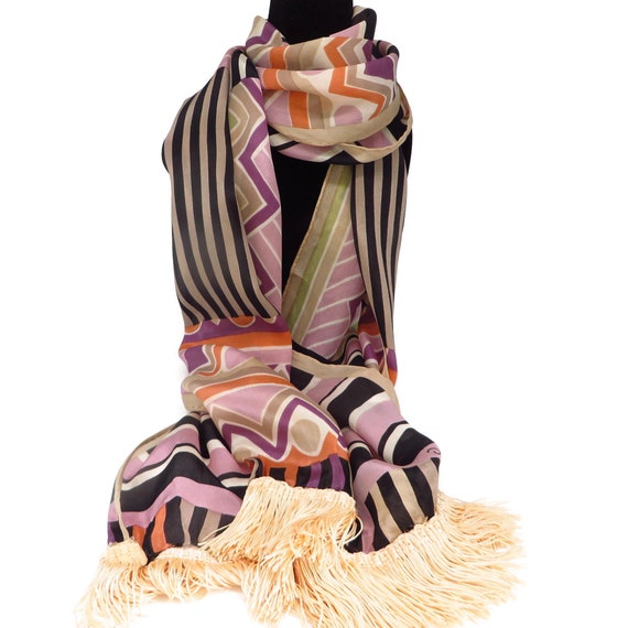 Oscar de la Renta Silk Scarf Chevrons and Stripes… - image 7