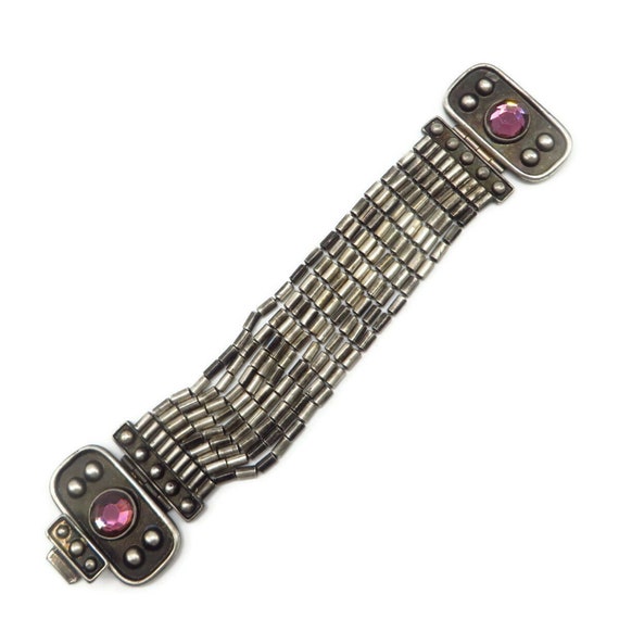 Ben-Amun Multi-Strand Bracelet, Silver Gray Beads… - image 1