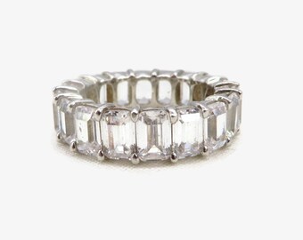 Cubic Zirconia Eternity Ring, Vintage Sterling Silver Band, Size 8