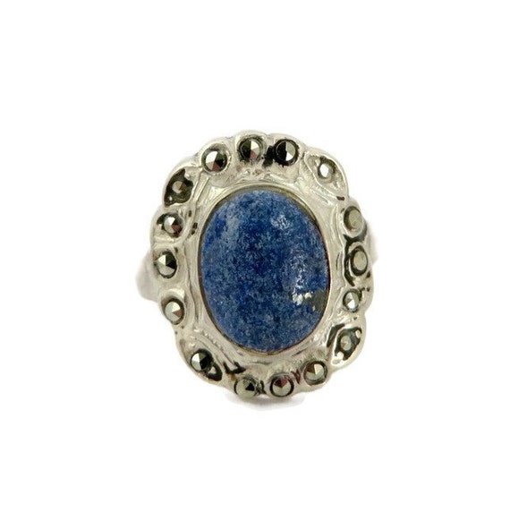 Sterling Silver Sodalite Ring. Marcasite Studded,… - image 2