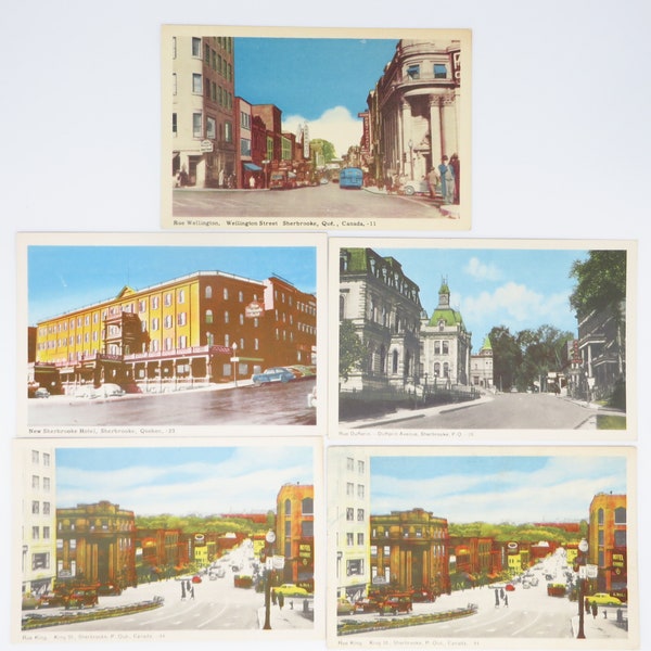 Vintage Canada Postcards, Scenes from Sherbrooke, Quebec, 5 Cards