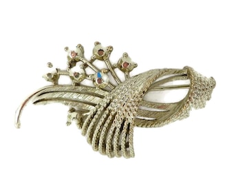 Vintage Lisner Brooch, Pale Gold Tone Rhinestone Floral Pin