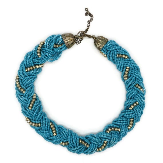 Vintage Braided Turquoise Choker, Gold and Silver… - image 4