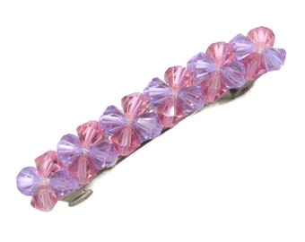 Vintage Barrette Pink and Purple Lucite Flowers Hair Clip