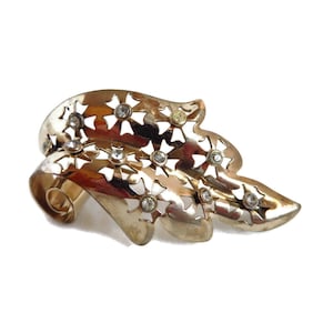 Gold Filled Leaf Brooch: Vintage Rhinestone Regel Pin