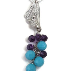 Dangling Beaded Pendant Necklace Silver Tone Fan Pendant Sterling Silver Chain Necklace