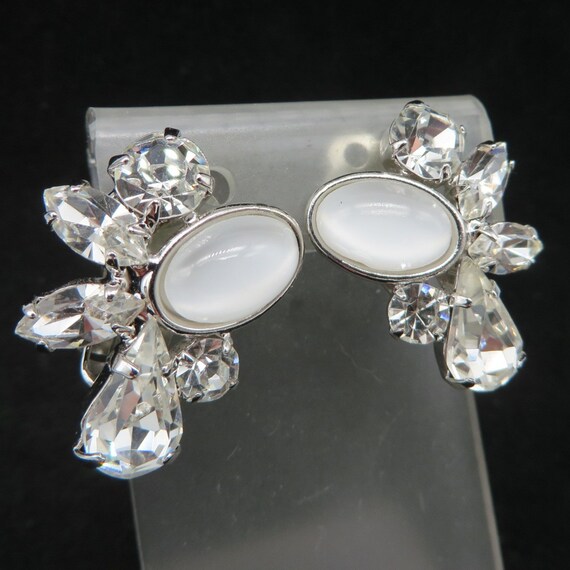 Vintage Czech Glass Earrings, Silver Tone Rhinest… - image 4