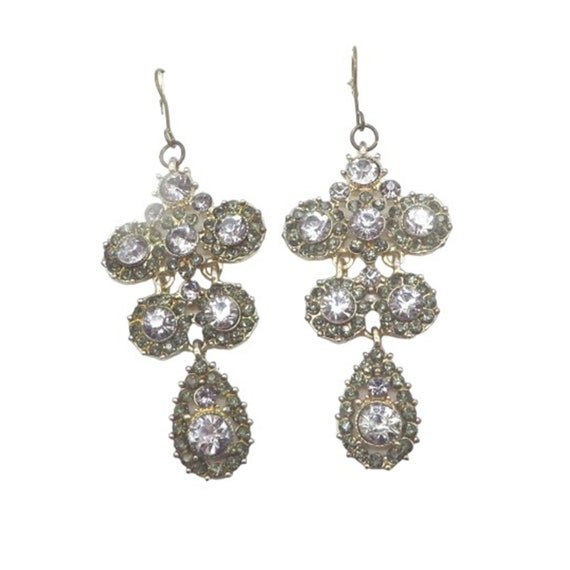 Vintage Chandelier Earrings Dangling Rhinestone P… - image 4