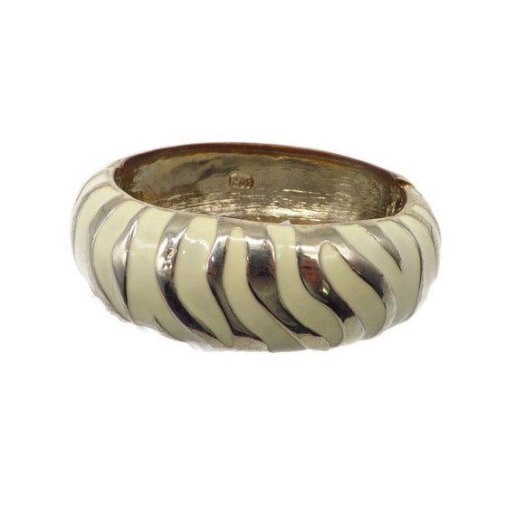 Vintage Zebra Striped Bangle, Cream and Silver Hi… - image 5