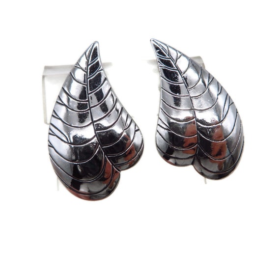 Laurel Burch Earrings, Silver Tone Leaf Shaped Cl… - image 4