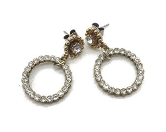 Vintage Hoop Earrings, Dangling Rhinestone Pierced Stud Earrings