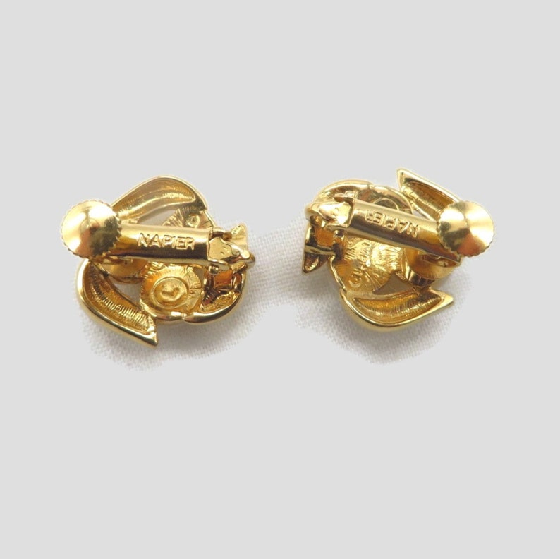 Vintage Napier Earrings Small Faux Pearl Gold Tone Clip-ons image 5