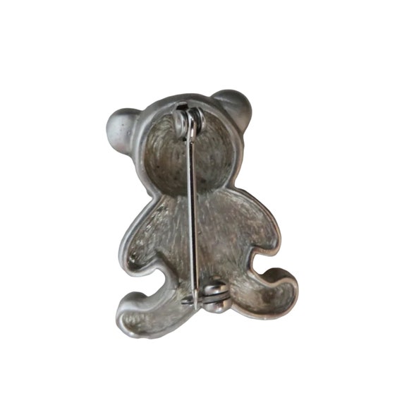 Vintage Teddy Bear Pin, Moonstone Rhinestone Silv… - image 5