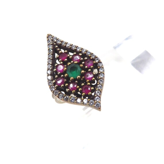 Sterling Silver Multi-stone Ruby Emerald and CZ R… - image 2