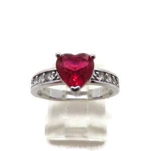 Sterling Silver Pink Rhinestone Ring Heart with Clear CZ Accents Size 6.5 Vintage Jewelry