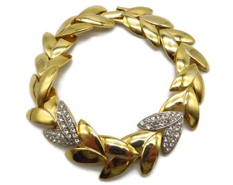 Crown Trifari Gold Plated Bracelet with Pave Rhinestones