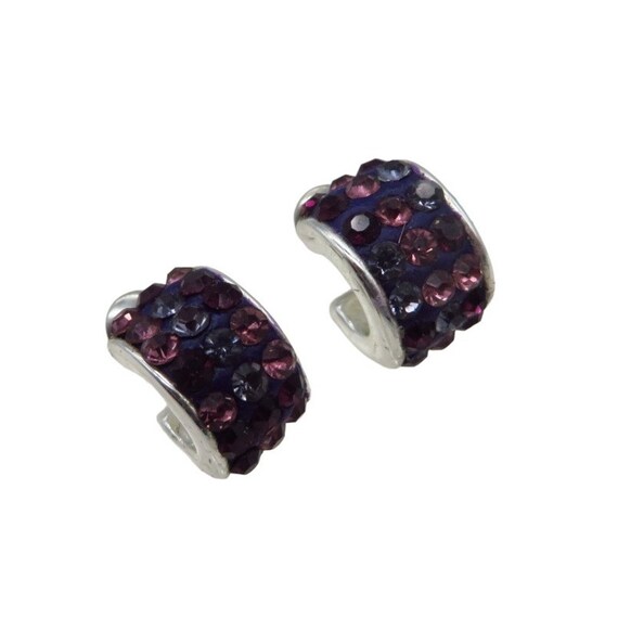 Purple Rhinestone Huggie Hoop Earrings Liz Claibo… - image 5