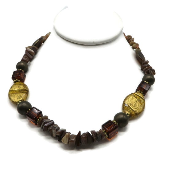 Brown Bead Necklace, Vintage Premier Designs Chunky N… Gem