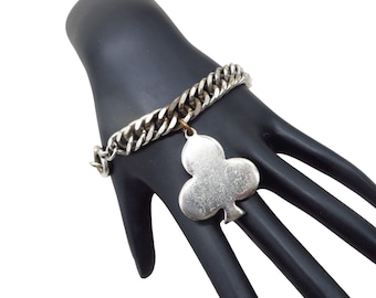 Vintage Coro Charm Bracelet, Three Leaf Clover Monogrammed Charm, Chain Link Bracelet