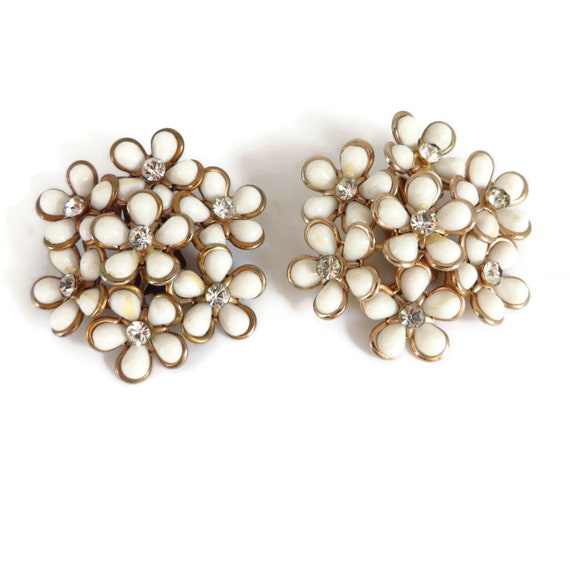 NOS Vintage Lucite Flower Glass Seed Beads Green Clip-On Earrings