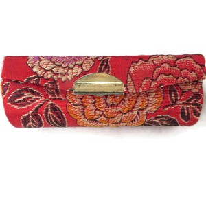 Vintage Red Brocade Lipstick Case with Mirror Lipstick Holder Cosmetic Accessories