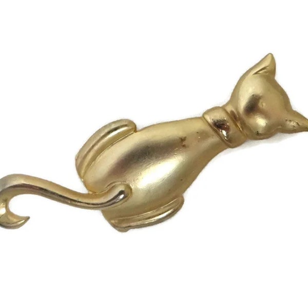 Vintage Cat Brooch, Don-Lin Matte Gold Sitting Kitty Pin