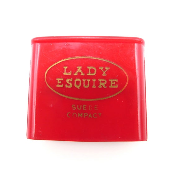 Vintage Brush Compact, Lady Esquire Small Red Pla… - image 1
