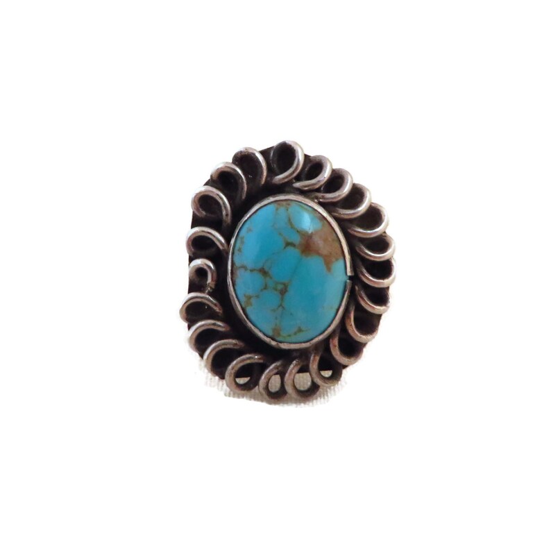 Vintage Sterling Silver Navajo Turquoise Ring Size 6 Native American ...