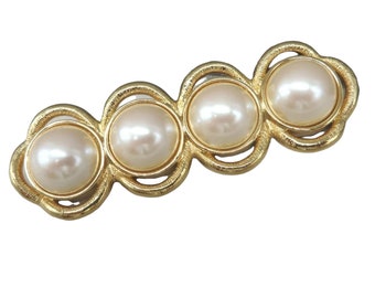 Vintage Bar Brooch, Monet Faux Pearl Gold Tone Pin