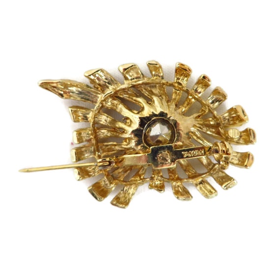 Vintage Rhinestone Center Gold Tone Spiky Flower … - image 6