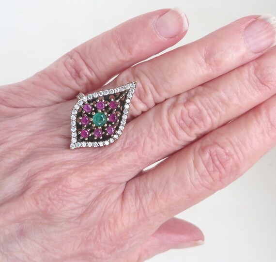 Sterling Silver Multi-stone Ruby Emerald and CZ R… - image 3