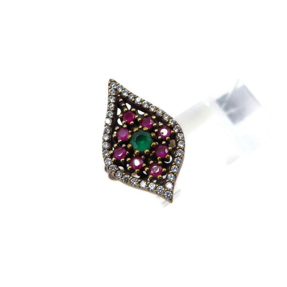 Sterling Silver Multi-stone Ruby Emerald and CZ R… - image 5