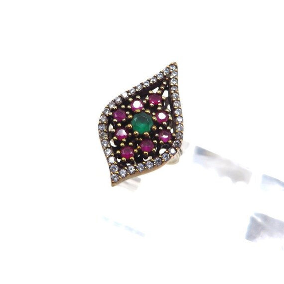 Sterling Silver Multi-stone Ruby Emerald and CZ R… - image 4