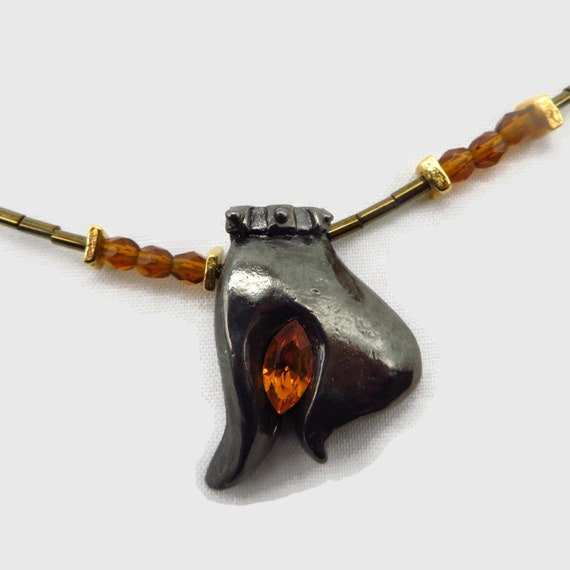 Vintage Brown Bead Pendant Necklace, Fragati Bijo… - image 4