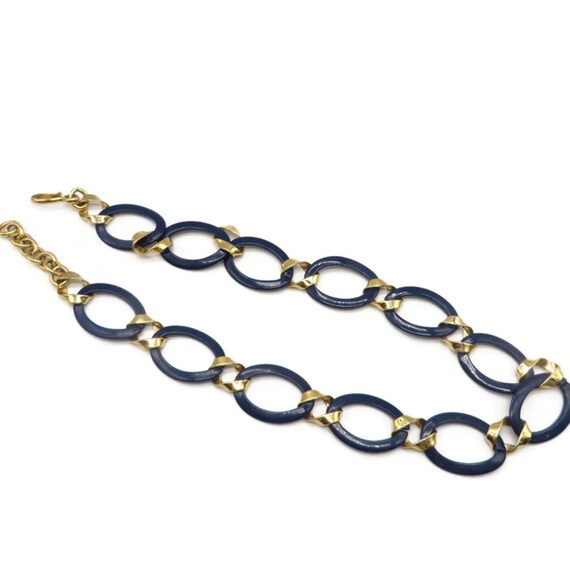 Blue and Gold Chain Necklace, Vintage Monet Jewel… - image 3